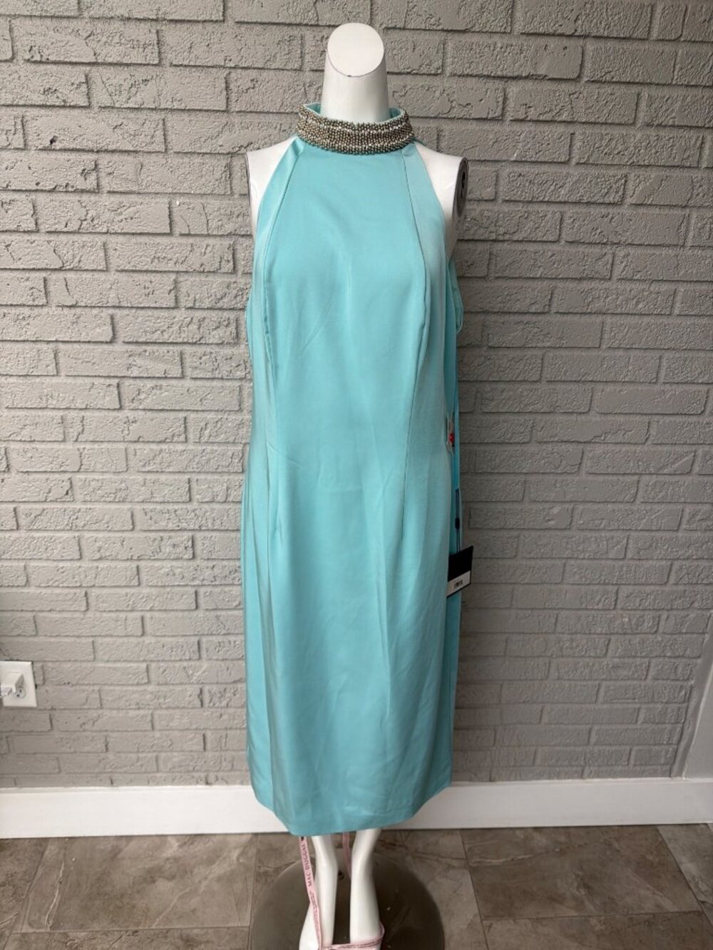 Mac Guggal Women’s Open Back Jeweled Halter Midi Dress Size 12